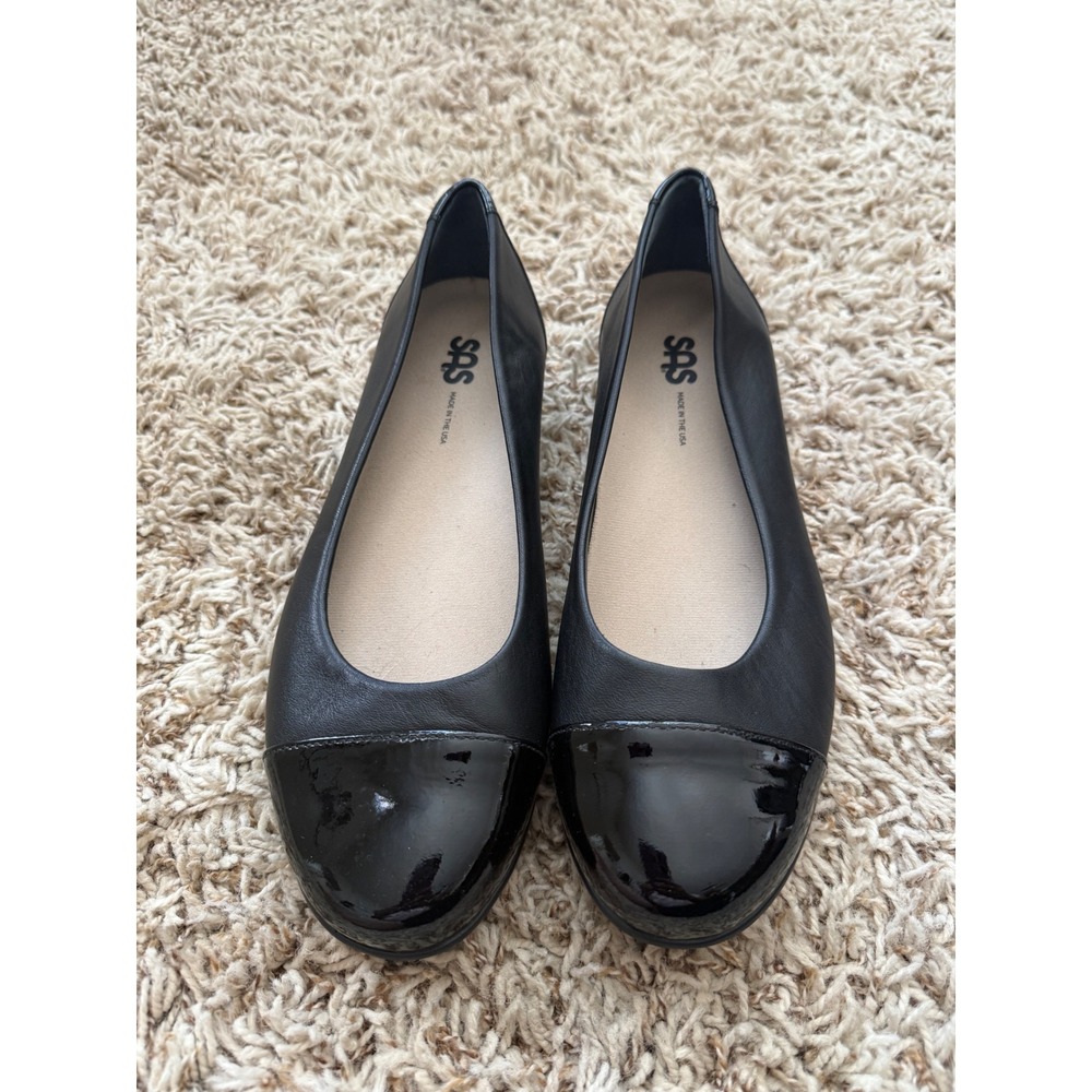 SAS Scenic Cap Toe Flats Size 10 Black Leather Patent Ballet NWOB Made USA